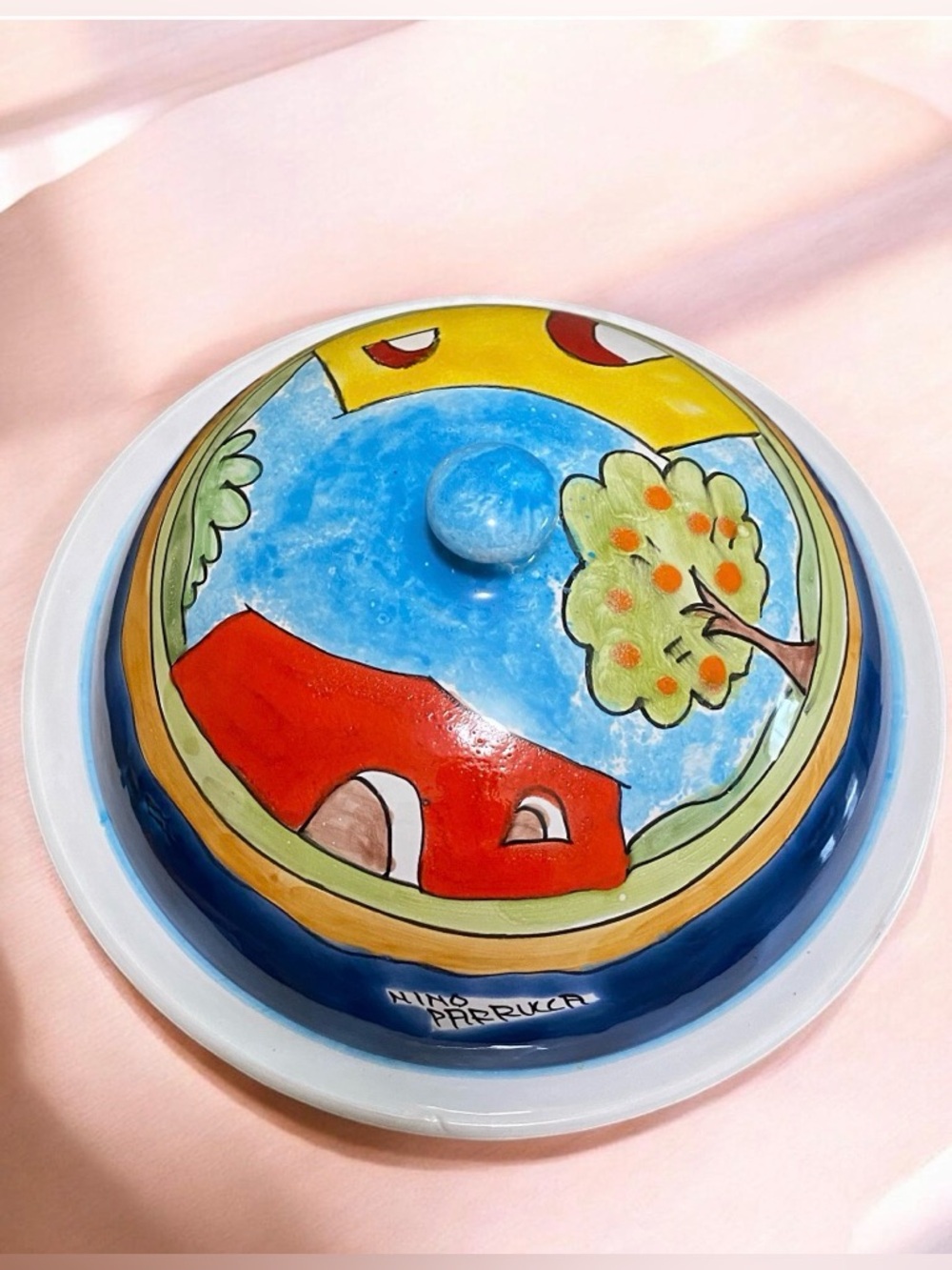 Nino Parrucca Ceramic Plate HandPainted Pasta Bowl w/Dome Lid - Italy -Collect